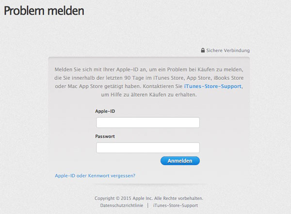 Problem melden auf reportaproblem.apple.com