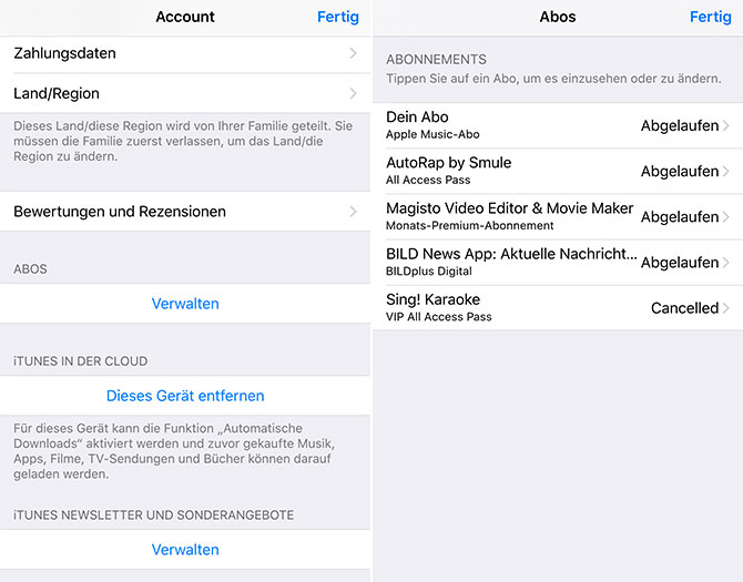 Abos auf dem iPhone verwalten und kündigen