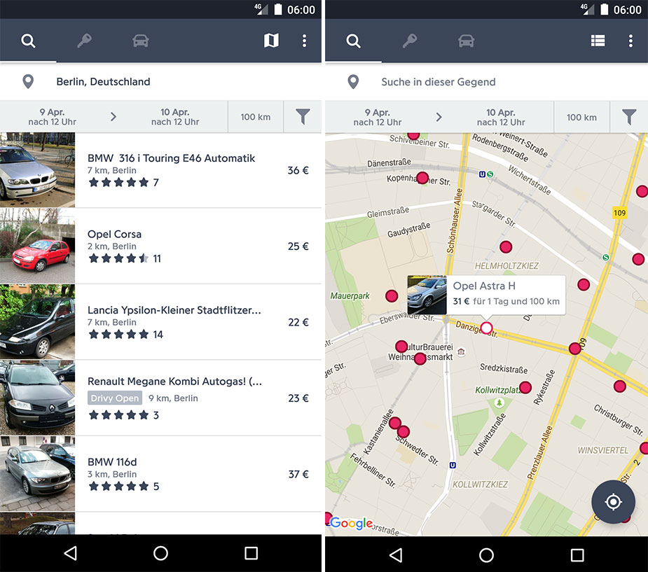 Drivy App Funktionen