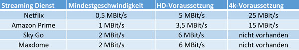 Streaming Dienste Internet Anforderung