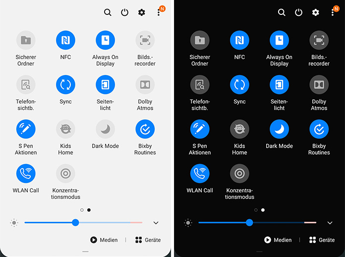 Samsung Note 10 Dark Mode Benachrichtigungsleiste