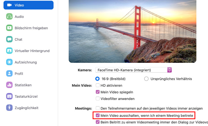 Zoom App Video ausschalten