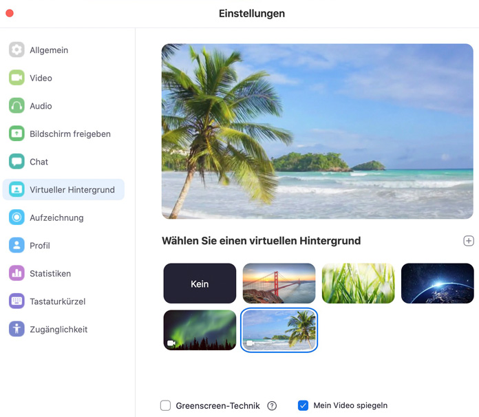zoom App virtueller Hintergrund auswählen