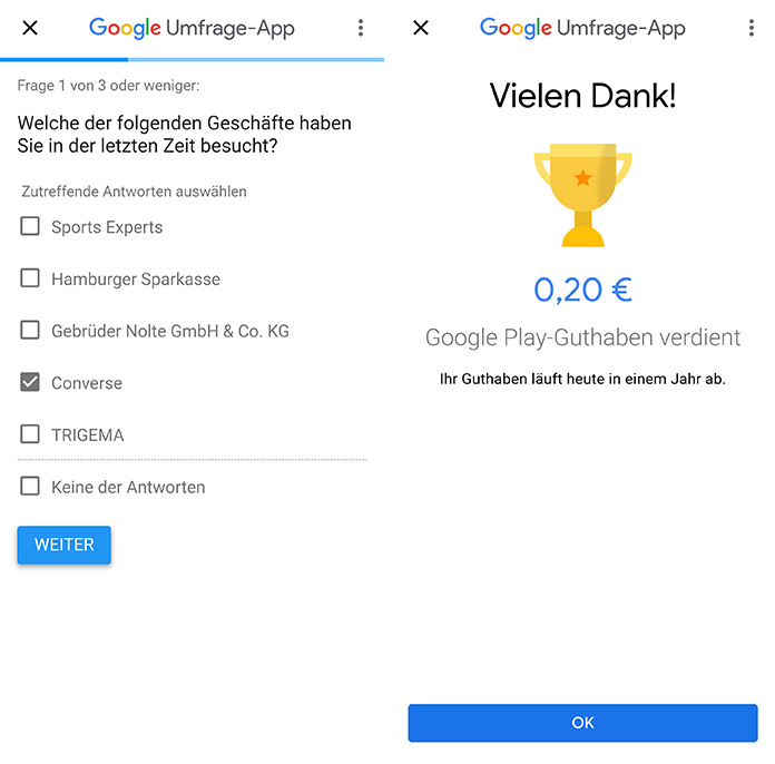 Google Umfrage App Geld verdienen