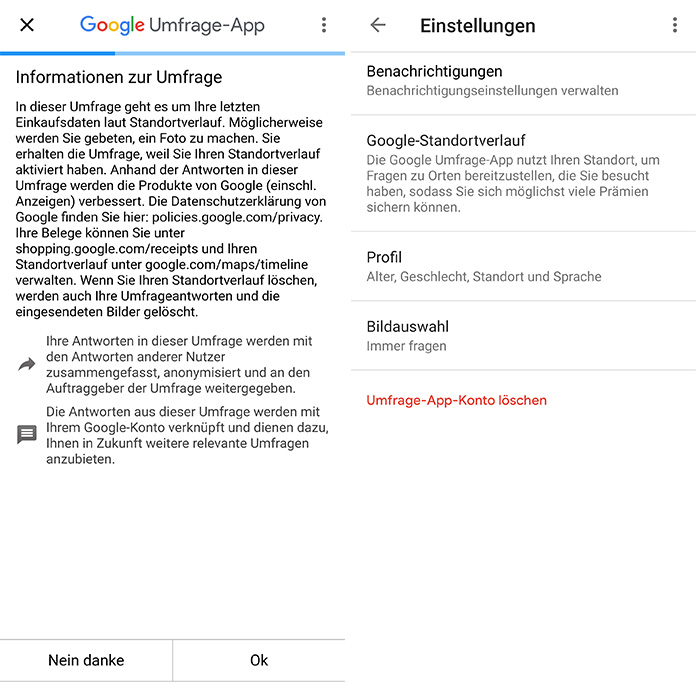 Google Umfrage App