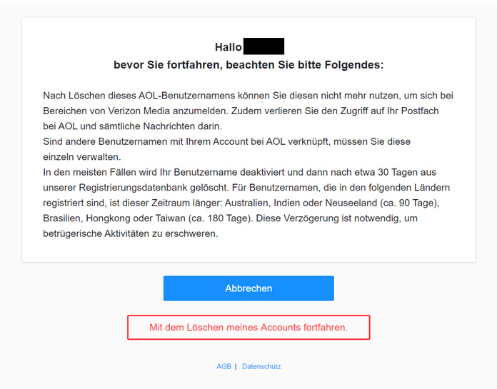 AOL Konto löschen