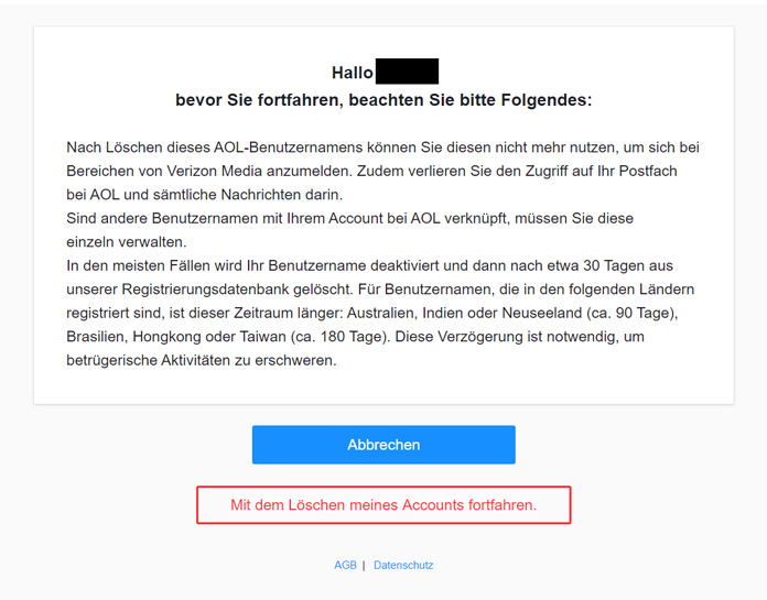 AOL Konto löschen