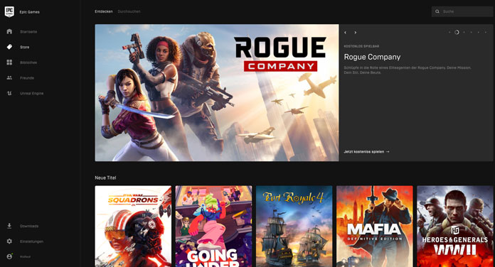 Epic-Startseite Epic Games Store