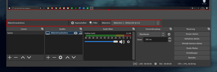 OBS Studio Version 26 Toolbar