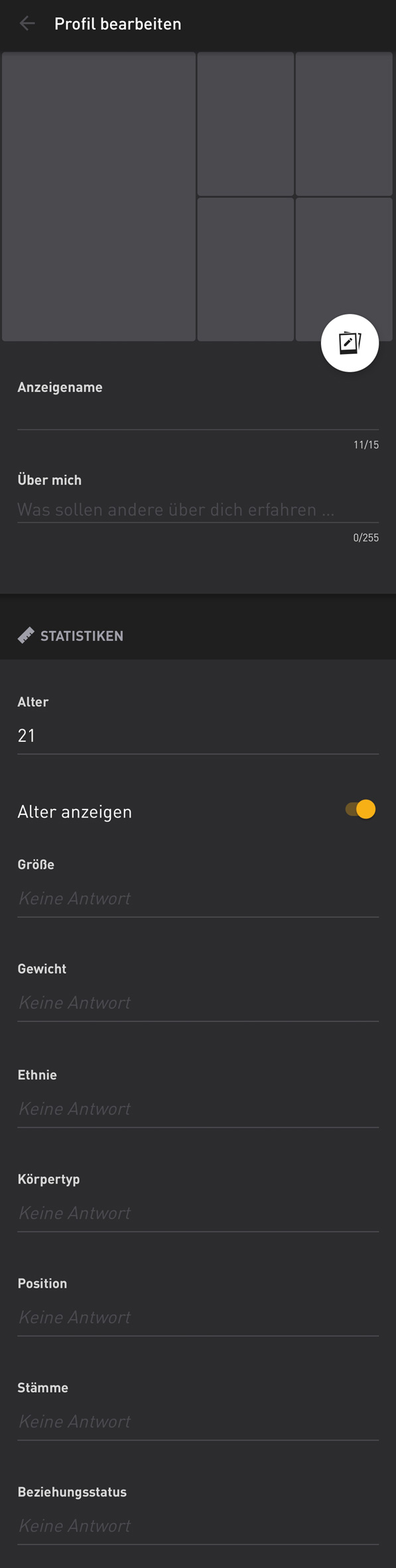 Grindr Profil bearbeiten Statistiken