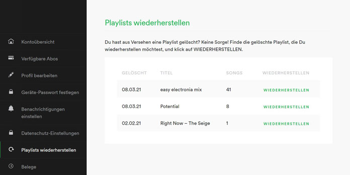 gelöschte Playlists wiederherstellen