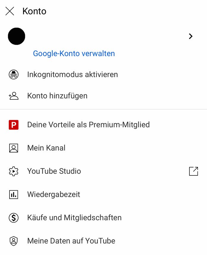 YouTube-Funktionen Inkognito