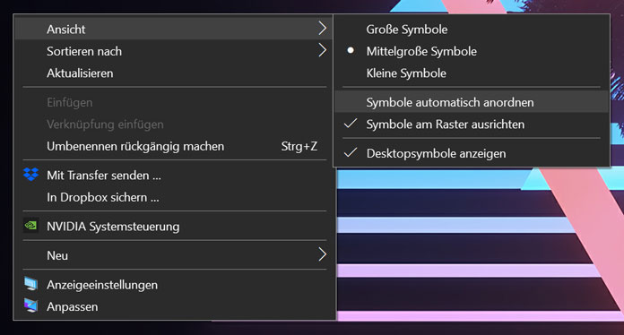 Desktop personalisieren automatisch anordnen