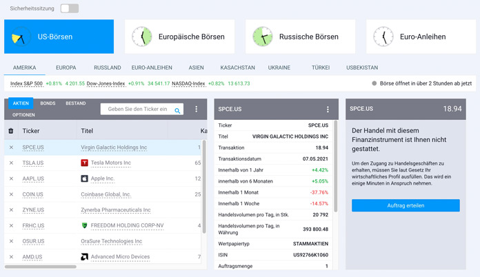 Web Terminal von Freedom Finance