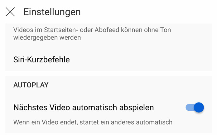 YouTube-Funktionen Autoplay ausschalten