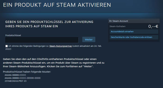 Steam-Key einlösen