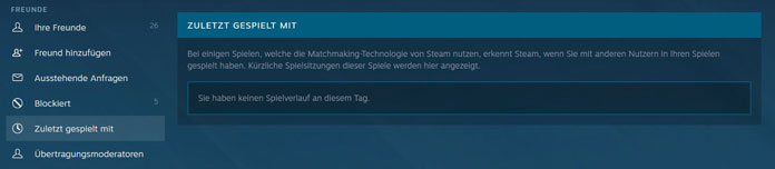 Steam Freunde hinzufügen zuletzt gespielt mit