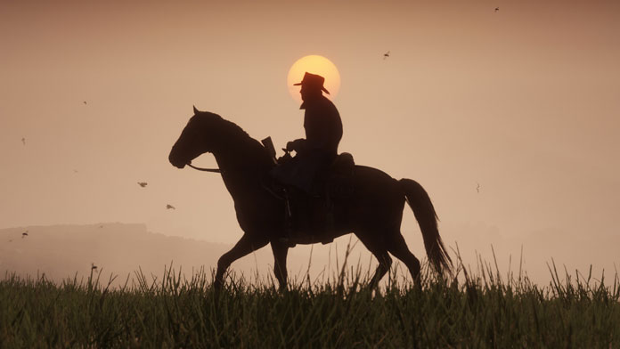 Red Dead Redemption 2 Pferd im Sonnenuntergang reiten