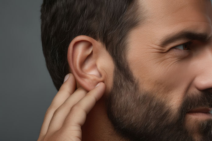 Körperpflege - Mann greift sich an sein Ohr 