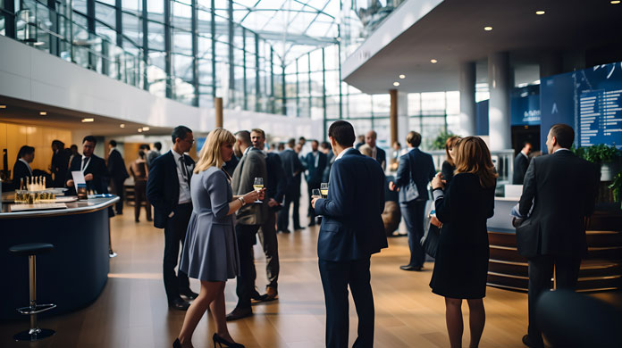 Networking - Großes Networking Event auf einer Messe mit mehreren Dutzend Leuten.