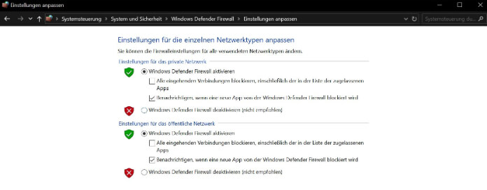 Windows Firewall deaktivieren