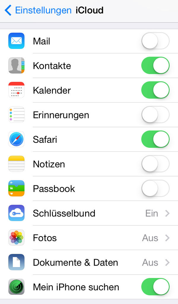 iCloud Einstellungen auf dem iPhone