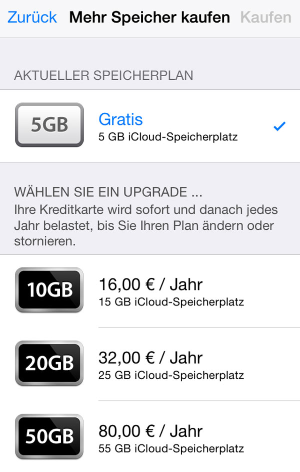 iCloud Speicher erweitern