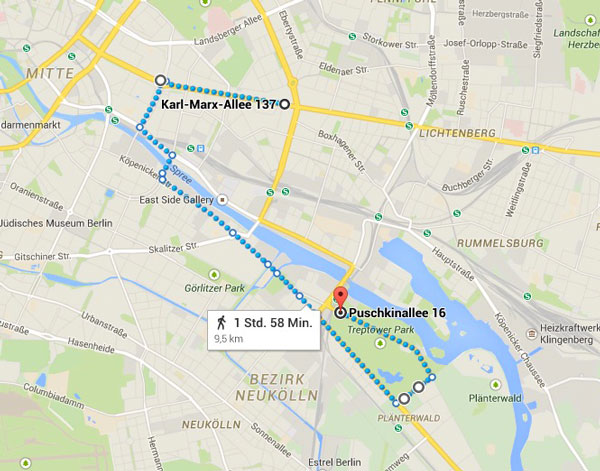 Die geplante Strecke für den "Zug der Liebe" durch Berlin