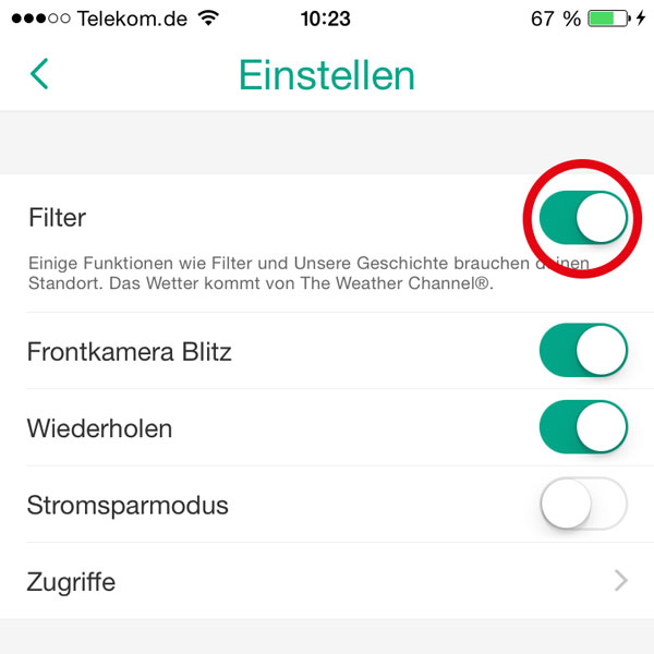 Snapchat Farbfilter aktivieren