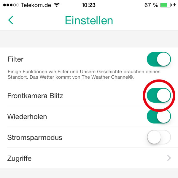 Snapchat Frontkamera Blitz aktivieren