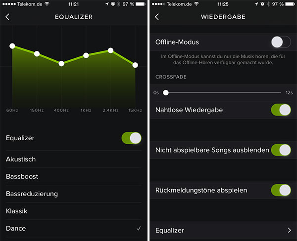 Der Spotify Equalizer und Wiedergabe Einstellungen