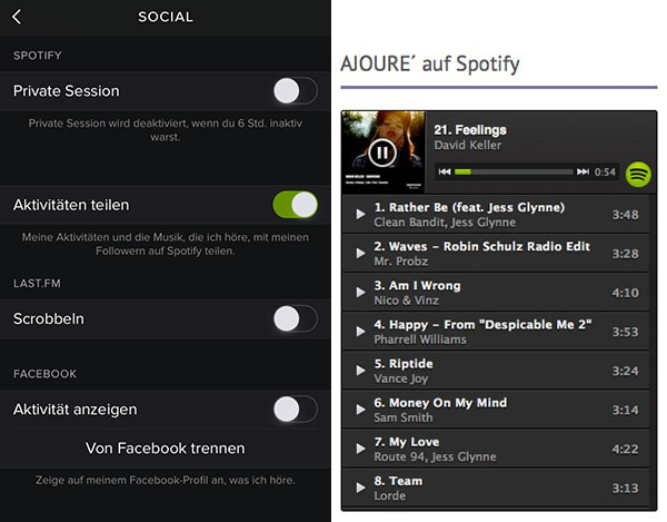 Spotify Playlisten teilen und online einbetten