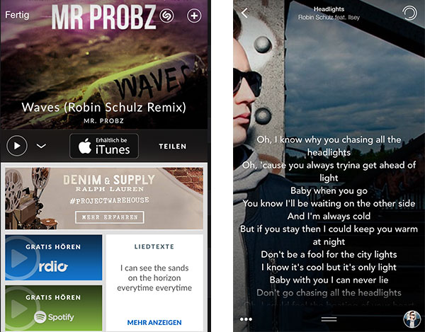 Von Shazam direkt in Spotify wechseln und Songs mit musiXmatch mitsingen